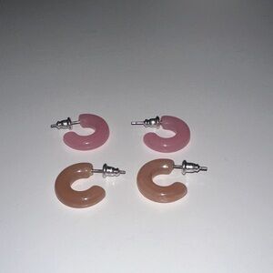 Set of 2 - Pink and Tan Hoop Earrings